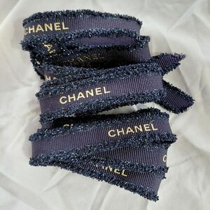 Chanel Logo Navy Blue and Gold Ribbon